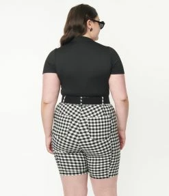 Unique Vintage Plus Size Black & White Gingham Bermuda Shorts
