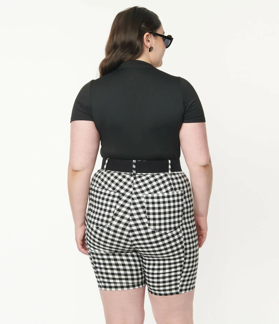 Unique Vintage Plus Size Black & White Gingham Bermuda Shorts