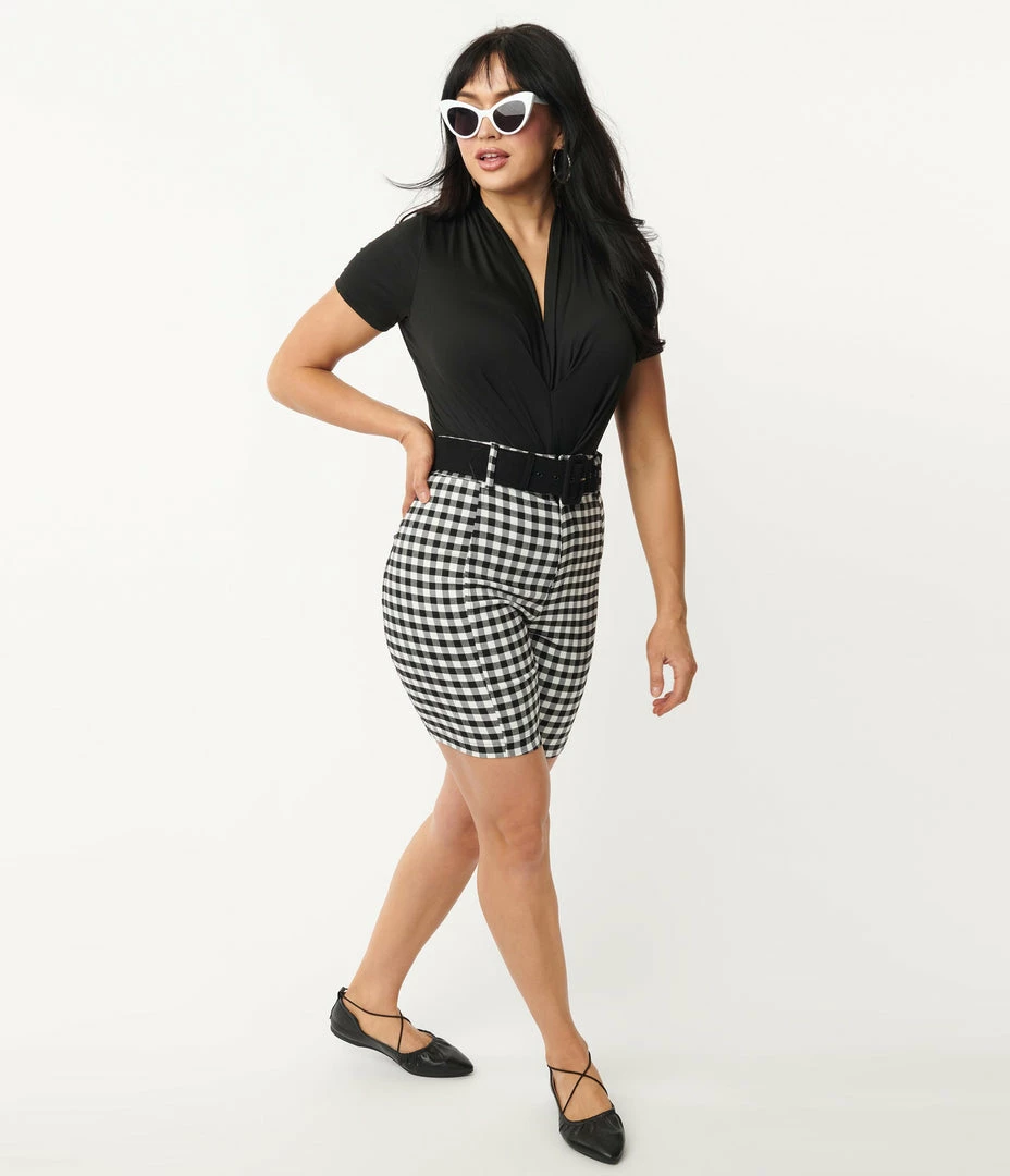 Sale Unique Vintage Black & White Gingham Bermuda Shorts