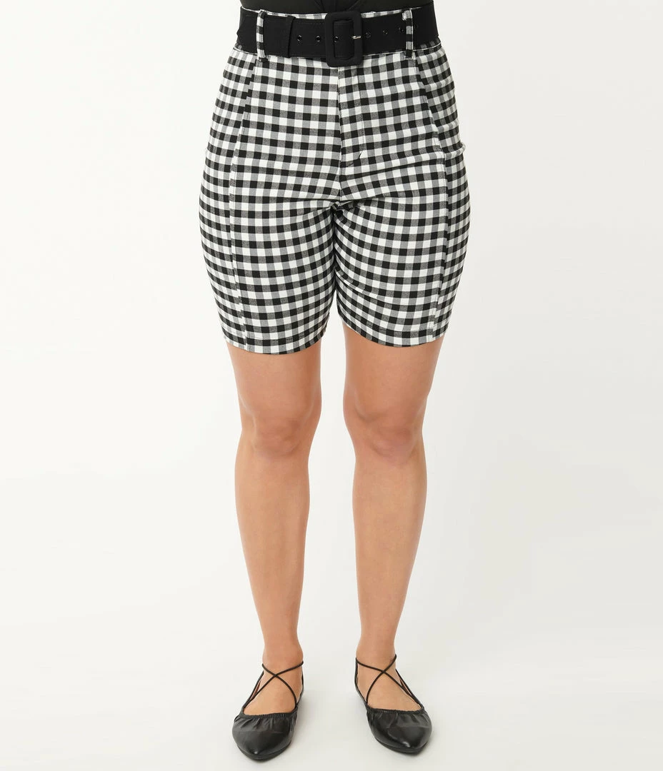 Sale Unique Vintage Black & White Gingham Bermuda Shorts