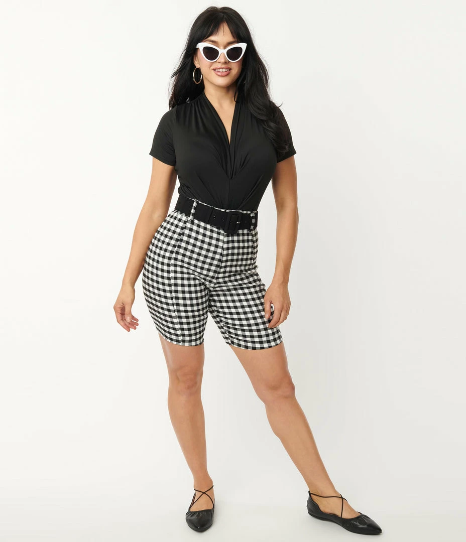 Sale Unique Vintage Black & White Gingham Bermuda Shorts