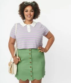 Sale Smak Parlour Plus Size Light Purple Striped Crop Top