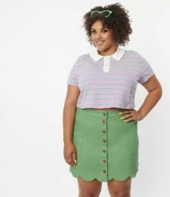 Sale Smak Parlour Plus Size Light Purple Striped Crop Top