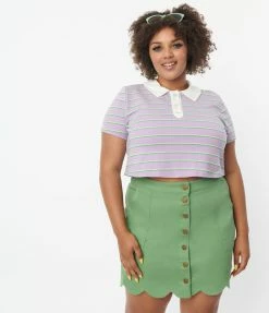 Sale Smak Parlour Plus Size Light Purple Striped Crop Top