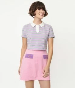 Sale Smak Parlour Light Purple Striped Crop Top