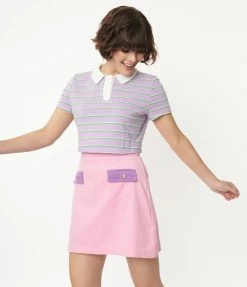 Sale Smak Parlour Light Purple Striped Crop Top