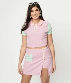 Sale Smak Parlour Lilac & Mint Colorblock Crop Top