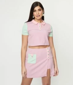 Sale Smak Parlour Lilac & Mint Colorblock Crop Top
