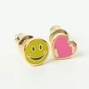 Yellow Owl Workshop Happy Face & Pink Heart Stud Earrings Jewelry