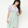 Unique Vintage Green & Purple Gingham Smocked Flare Dress
