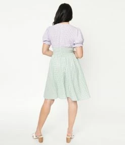 Unique Vintage Green & Purple Gingham Smocked Flare Dress
