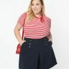 Unique Vintage Plus Size 1950s Red & White Stripe Bow Sweetie Knit Top