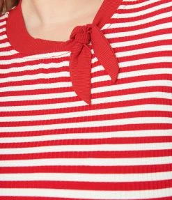 Unique Vintage Plus Size 1950s Red & White Stripe Bow Sweetie Knit Top