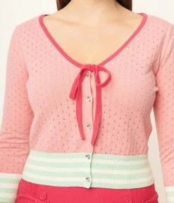 Sale Unique Vintage Pink Perforated Dandy Cardigan