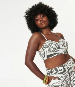 LuxyUSA Black & White Swirl Print Crop Top Sale