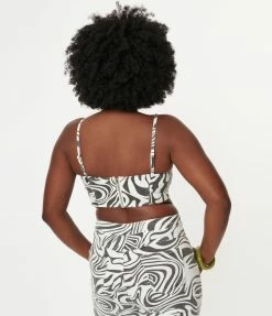 LuxyUSA Black & White Swirl Print Crop Top Sale