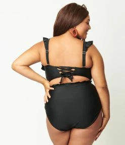 Unique Vintage Plus Size Black Southampton Swim Top