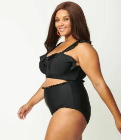 Unique Vintage Plus Size Black Southampton Swim Top