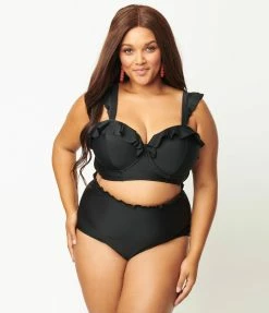 Unique Vintage Plus Size Black Southampton Swim Top