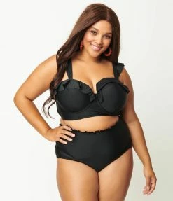 Unique Vintage Plus Size Black Southampton Swim Top