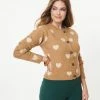 LUSH Tan & Cream Heart Button Down Cardigan Sale