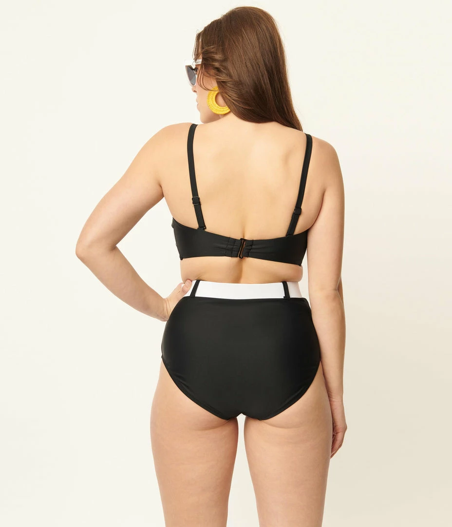 Unique Vintage Black & White Stripe Knot So Fast Swim Top