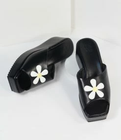 MCLC Black & Daisy Bloom Sirena Mules Sale