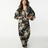 Aakaa Black & Blue Floral Maxi Wrap Dress