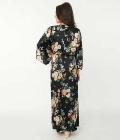Aakaa Black & Blue Floral Maxi Wrap Dress