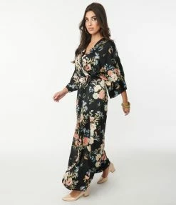 Aakaa Black & Blue Floral Maxi Wrap Dress
