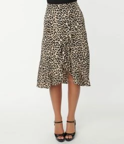 Aakaa Leopard Print Ruffle Midi Skirt