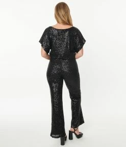 Aakaa Retro Black Sequin Flare Pants Sale