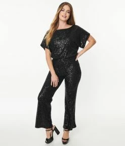 Aakaa Retro Black Sequin Flare Pants Sale