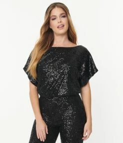 Aakaa Retro Black Sequin Crop Top