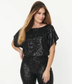 Aakaa Retro Black Sequin Crop Top