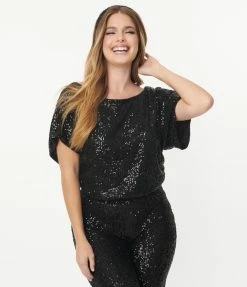 Aakaa Retro Black Sequin Crop Top