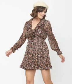 Aakaa Navy & Multi Floral Print Fit & Flare Dress Sale