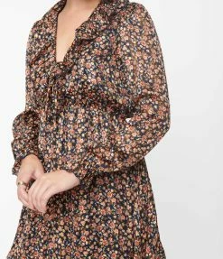 Aakaa Navy & Multi Floral Print Fit & Flare Dress Sale