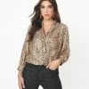 Aakaa Retro Tan Cheetah Print Blouse