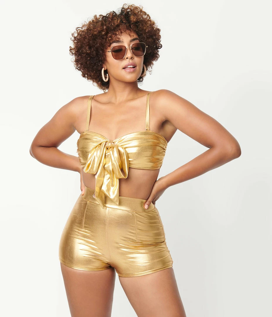 Unique Vintage Gold Bow Rialto Bikini Top Swimwear