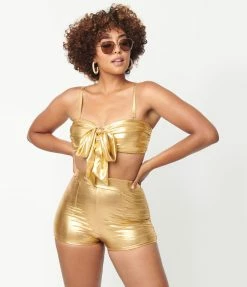 Unique Vintage Gold High Waist Capitola Swim Shorts