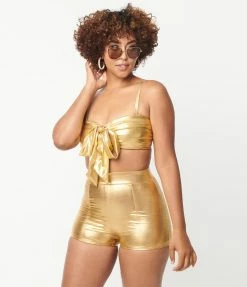 Unique Vintage Gold High Waist Capitola Swim Shorts