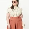 Unique Vintage Plus Size 1950s Ivory Floral Elsie Blouse Sale