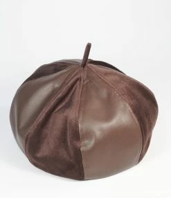 Unique Vintage Brown Leather & Suede Beret Hats