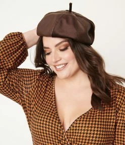 Unique Vintage Brown Leather & Suede Beret Hats