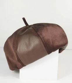 Unique Vintage Brown Leather & Suede Beret Hats