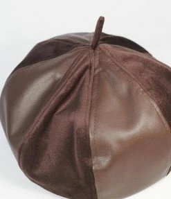 Unique Vintage Brown Leather & Suede Beret Hats
