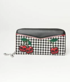 Lifestyle Group (UK) Ltd Black Gingham & Skull Cherries Zipper Wallet Handbags