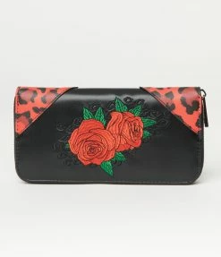 Lifestyle Group (UK) Ltd Black & Red Spanish Rose Zipper Wallet Handbags