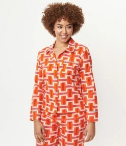 Ban.do Orange & Red Basket Plaid Pajama Top